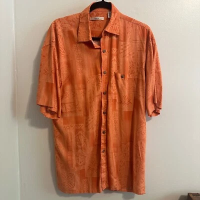 Moda Campia Moda Hawaiian Shirt Tropical Print Button Up Orange Mens Size M - Image 1 of 4