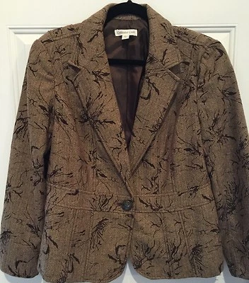 Chaqueta Blazer COLDWATER CREEK Marrón Espiga Tejida Frontal Talla 14 Pecho 42" Foto 1 de 4