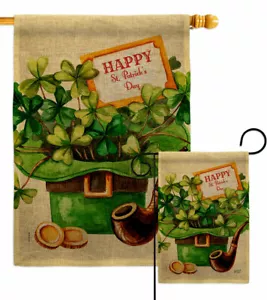 Cover and Hat Burlap Garden Flag Springtime St Patrick Decorative House Banner - Picture 1 of 19