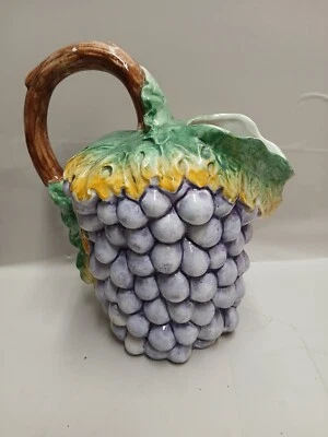Jarra de uva Bassano vintage púrpura pintada a mano Italia cerámica mayólica 7,5" Foto 1 de 4