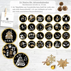 ★ 24 Adventskalender ZAHLEN Schwarz Gold Bügelbilder für weiße Baumwollstoffe ★ - Bild 1 von 2