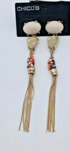 Pendientes con cuentas de Chico's con borlas doradas NUEVOS CON ETIQUETAS - Imagen 1 de 3