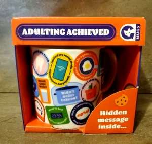 GINGER FOX GAMES MUG GINGER FOX ADULTING ACHIEVED MUG WITH HIDDEN MESSAGE NEW - Picture 1 of 5
