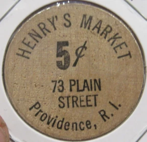 Níquel de madera vintage Henry's Market Providence, RI - ficha de Rhode Island - Imagen 1 de 2