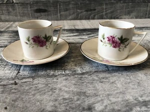 Vintage Lot of 2 Fine Bone China Demitasse Pink Flower Tea Cup & Saucers - Imagen 1 de 6