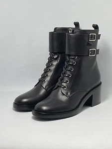 $1695 GIANVITO ROSSI Lagarde Calf Leather Side-Zip Combat Booties size 38 - Picture 1 of 12