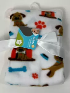 Neu mit Etikett Safety 1. weiß rot blau braun Welpe Hund Haus Knochenpfote Druck Babydecke - Bild 1 von 4