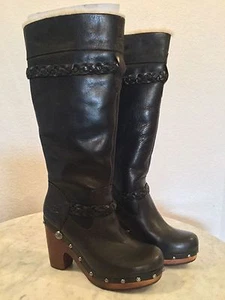 UGG Australia "Savanna" Black Leather Studded Boots Women's Sz 5 M - Picture 1 of 12