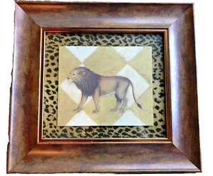 Cuadro de pared estampado safari africano león 17x16 borde leopardo - Imagen 1 de 4