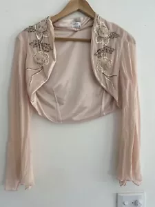 Hathor Size 10 Silk Beaded Cropped Bolero Blazer Cover Up Formal Wedding - Picture 1 of 13