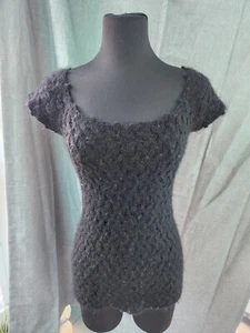 XXI Cable Knit Sweater Short Sleeve Chunky Black 100% Acrylic Women's Size Small - Picture 1 of 6