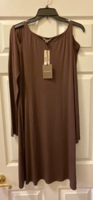Nuevo Vestido Tommy Bahama Para Mujer Sly Jersey Marrón Manga 3/4 Hombro Frío Mediano Foto 1 de 4