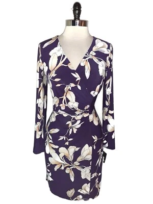 NEW AMERICAN LIVING Sz 10 Sheath Dress Purple Beige Floral Long Sleeve Stretch - Image 1 of 4