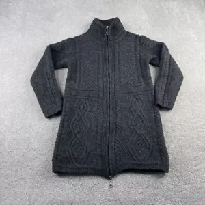 Aran Mor Sweater Womens Medium Grey Merino Wool Cable Knit Zip Tunic Ireland - Picture 1 of 14