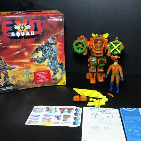 Exo Squad Wolf Bronski Figure NEAR COMPLETE Playmates 1993 Canadian Box Stickers Cover