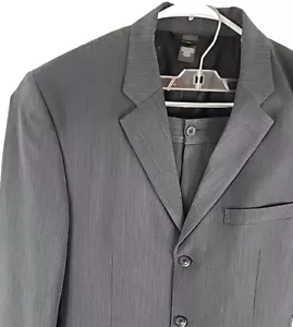 Claiborne Mens Gray Striped 3 Button Polyester Blend Suit, J: 42R, P: 34x31 - Picture 1 of 18