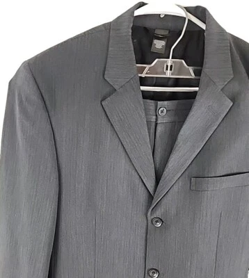 Claiborne Mens Gray Striped 3 Button Polyester Blend Suit, J: 42R, P: 34x31 - Image 1 of 4