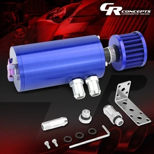BLUE 5.5"X2.4" OIL CATCH TANK/CAN 140ML+BREATHER FILTER+1/2"&5/8" HOSE ADAPTER - Picture 1 of 5
