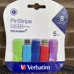 Package Of 5 Verbatim PinStripe USB 2.0 Drive Microban 8GB Mix-Color 998146 - Bild 1 von 2