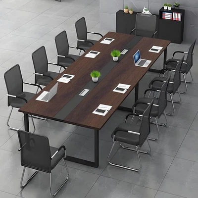 Dark Walnut Black Conference Table – Modern 120x80cm Meeting Desk w/ Cable Ports - Image 1 of 4