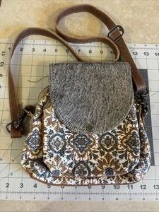 Myra Tasche Rucksack braun elfenbein Rindshaar Leder grau Canvas Stoff Taschen - Bild 1 von 18