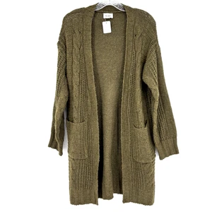 NWT Bibi Green Cardigan Size Small Winter Fall Knit Pockets Casual Open Front - Picture 1 of 6