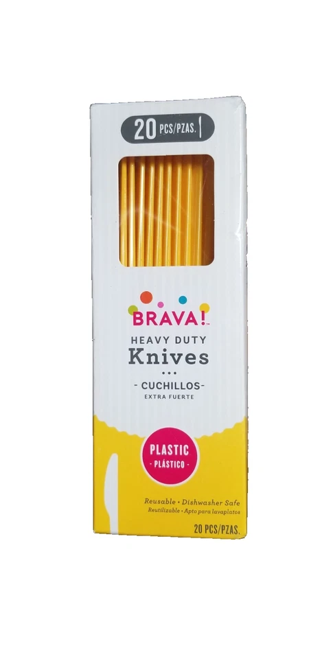 Paquete de 20 cuchillos de plástico amarillo brillante desechables Amscan de alta resistencia para todas las ocasiones Foto 1 de 1