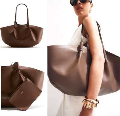 H&M Slouchy Shopper with  Removable Pouch Brown 1293501001 Double Handles - Image 1 of 4