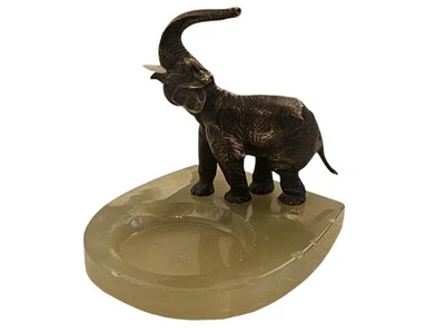 Antike Visitenkartenschale aus Onyx um 1900 mit Wiener Bronze / Elefant - Bild 1 von 4