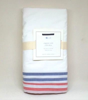 Pottery Barn Baby PBK органический Cole кроватки юбка белый красный синий серый полоски новый - Изображение 1 из 4