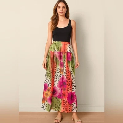 Nueva Maxi Falda Boston Adecuada Floral Animal Affair Leopardo Boho Talla 8 Cremallera Lateral Foto 1 de 4