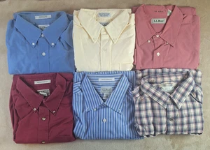L.L. Bean Shirt Men's Large Lot 6 Plaid Striped Formal Button Down - Picture 1 of 23