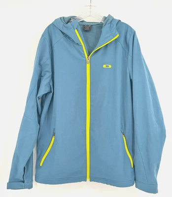 Jaqueta de esqui Oakley masculina azul verde acabamento atlético zíper completo com capuz tamanho G - Imagem 1 de 4