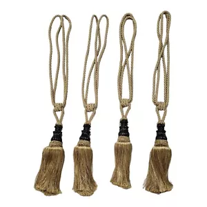 4 Large Drapery Tie Backs Tassel Twist Rope Gold Cord Brown Resin Luxury 30in - Picture 1 of 10