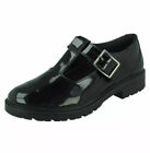 New Clarks UK 7.5 F/ EU 41.5 Loxham Shine Black Patent  T- Bar School Shoes Jnr