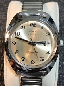 Vintage Timex Electric Dynabeat Watch Men’s Silver Tone Day/Date New Battery - Picture 1 of 24