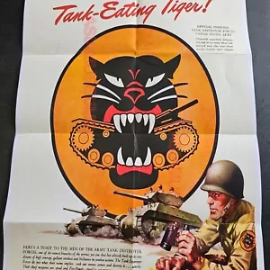 1943 WW2 USA TANK EATING TIGER ARMY SOLDIER MILITARY WAR PROPAGANDA POSTER F71 - Picture 1 of 9
