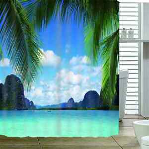 Blue Sea On The Beach 3D Shower Curtain Waterproof Fabric Bathroom Decoration
