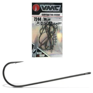 7 Pack of Size 2/0 VMC 7244 Surfcasting Worm Hooks-Black Nickel Long Shank Hooks - Picture 1 of 2