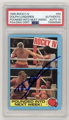 Dolph Lundgren Signed Ivan Drago 1985 Topps Rocky IV  #50 Card PSA AUTO 10 GM MT - Image 1 of 2