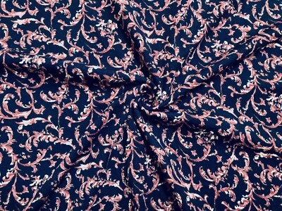 Liverpool Fabric-Navy Blue Mauve Damask-LVPR244-Sold by the Yard - Image 1 of 4