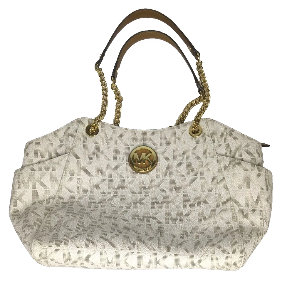 Сумка с короткими ручками дорожная Michael Kors Jet Set фирменная MK большая цепочка ванильный верх на молнии - Изображение 1 из 4