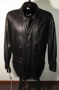 Leather LONDON FOG Black Full Zip 100% Leather Insulated Coat Size L - Picture 1 of 7