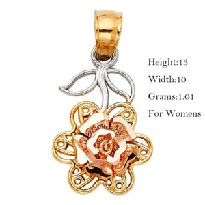 Small Tiny Womens 14K Gold Love Rose Pendant Flower Charm For Necklace or Chain - Picture 1 of 1