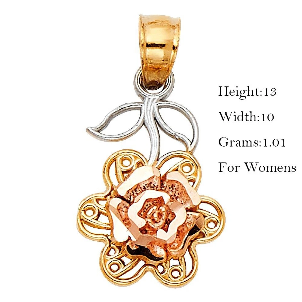 Pequeño Dije Flor Colgante Rosa Amor Oro 14K Para Mujer Para Collar o Cadena Foto 1 de 1