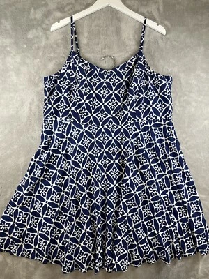 Old Navy Women Dress Blue White Floral Sleeveless Sz XXL Waist Defined Nautical - Image 1 of 4