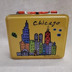 Chicago Metalldose Sammlerstück Brotdose Luke A Tuke gelb Chicago Skyline Dekor - Bild 1 von 9