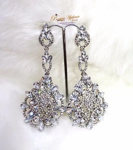 Beautiful Silver Extra Long Evening Cocktail Earring Jewellery - Picture 1 of 6