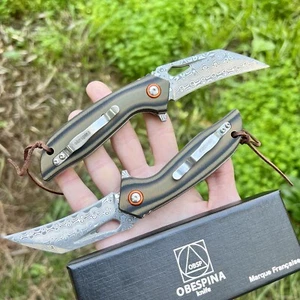 Cuchillo Plegable Obespina Karambit Hoja Acero Damasco Colección Garra Táctica - Imagen 1 de 8