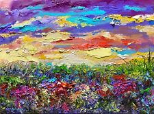 Oil painting ORIGINAL art Wildflower field landscape Flower floral artwork 9x12"
